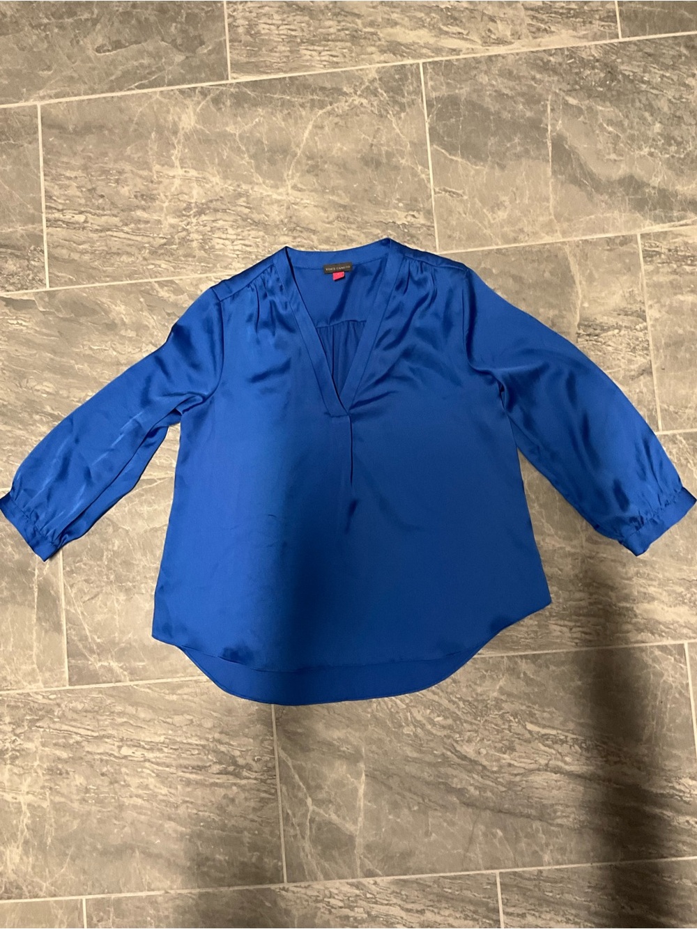 Vince Camuto Royal Blue Satin V-Neck Blouse